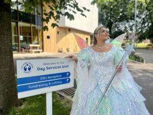Amy-Lou in costume as fairy-godmother at the Hospice